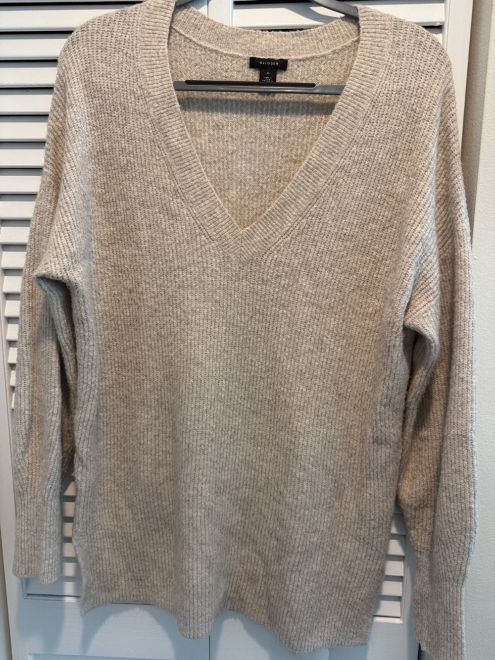 Halogen Neutral V-Neck Oversized Ribbed Sweater - Beige Medium